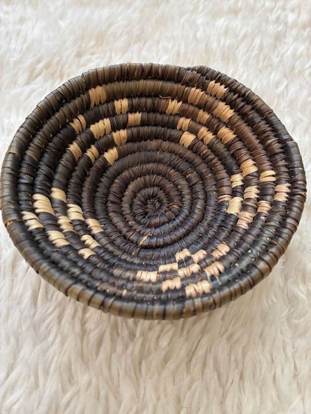Handwoven Decorative Basket Bowl - Natural Brown and Tan